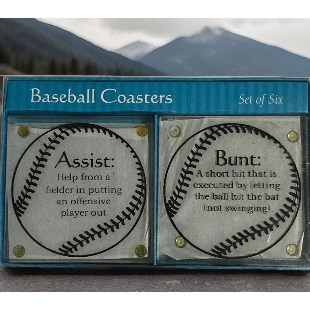 Triangle Inc‎ Vintage Baseball Tempered Glass Coasters - Set of 6 Never Used